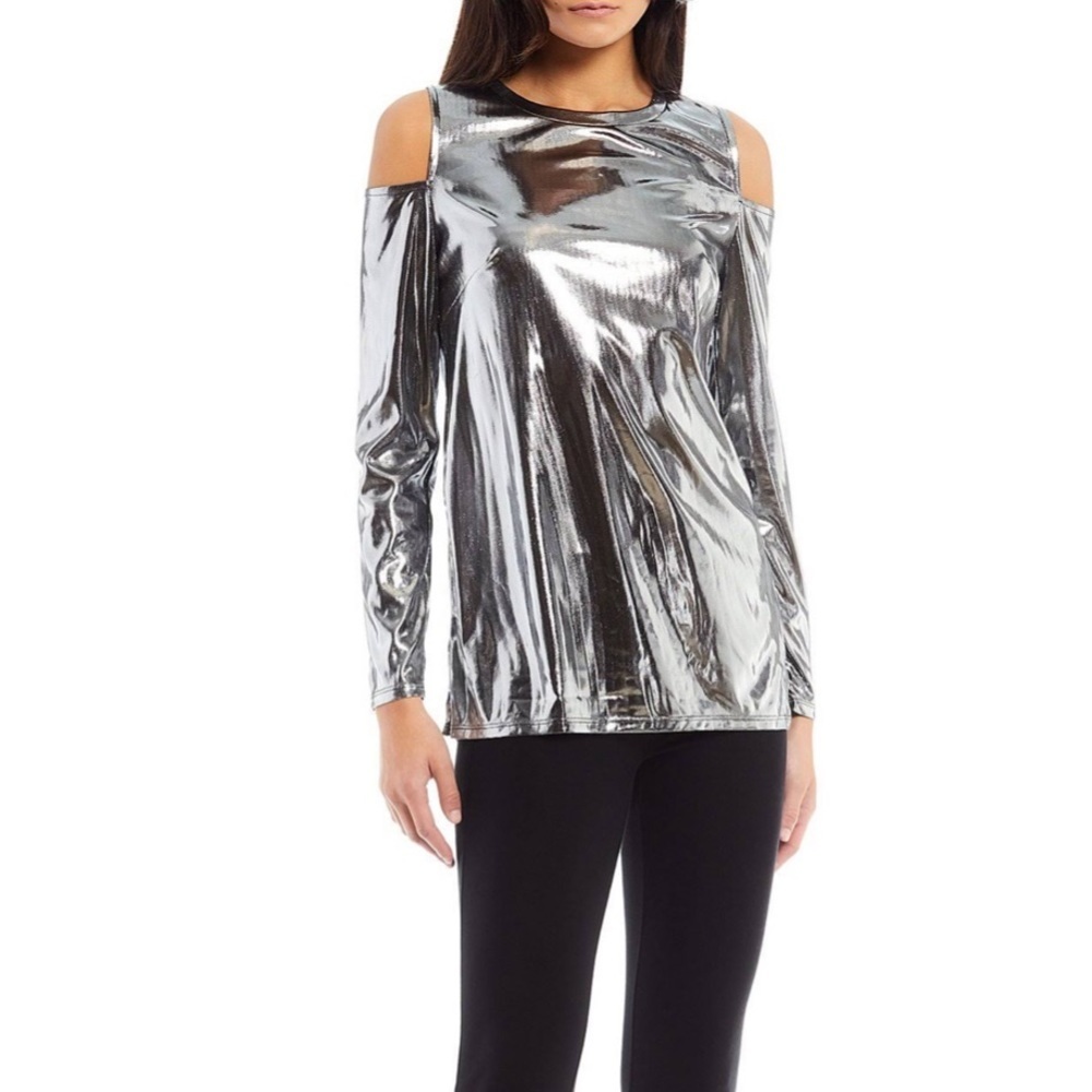 ✅NWT MICHAEL Michael Kors Slick Foil Long Sleeve Top